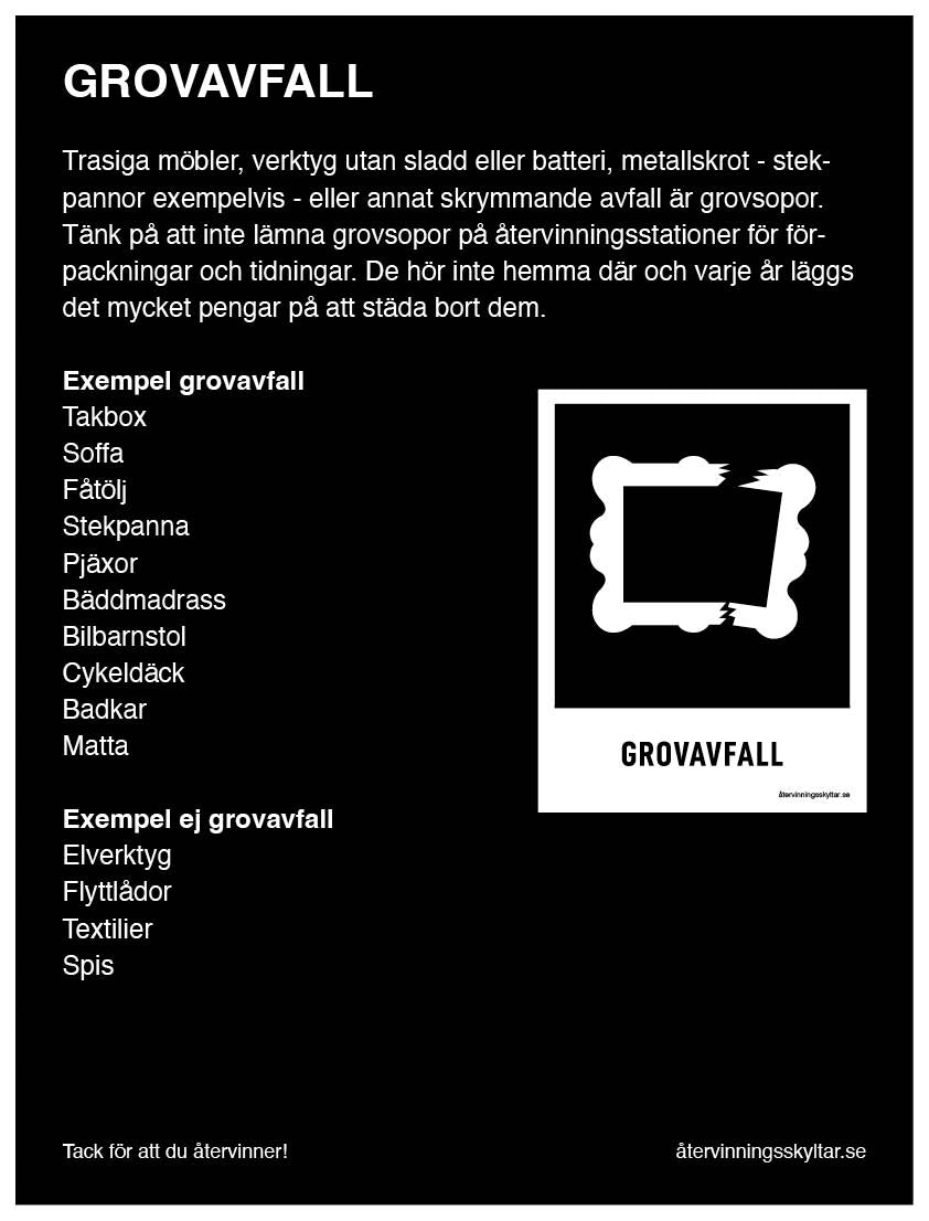 Informationsskylt Grovavfall