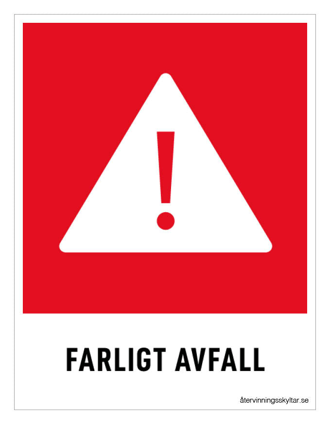 Recycling sign for waste sorting of hazardous waste – Återvinningsskyltar
